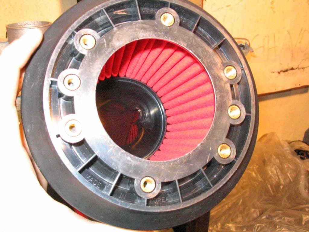Conical cotton-gauze filter on a polished intake tube