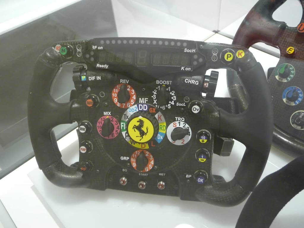 Flat-bottomed motorsport steering wheel, face on